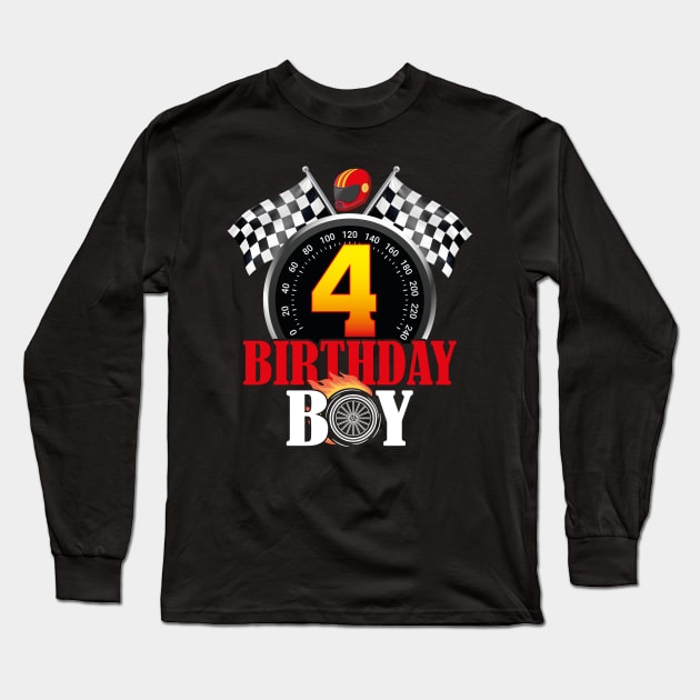 Kids 4th Birthday Racing Car Driver Long Sleeve T-Shirt by GShow